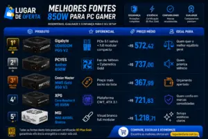 Comparativo das melhores fontes 850W para PC gamer em 2026